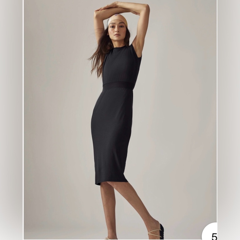 Athleta Santorini Sleeveless Midi Length Cinch Dress in Black Size S. NWT